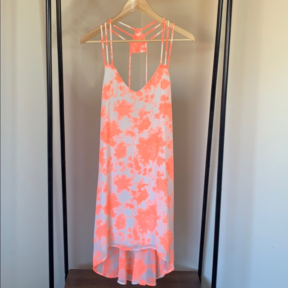 Pink and white floral midi dress
